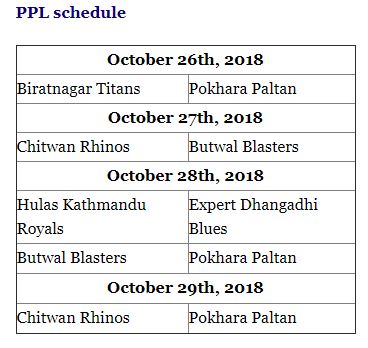 Pokhara Premier League Schedule