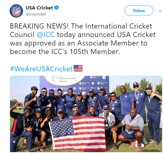 USA Cricket Tweet