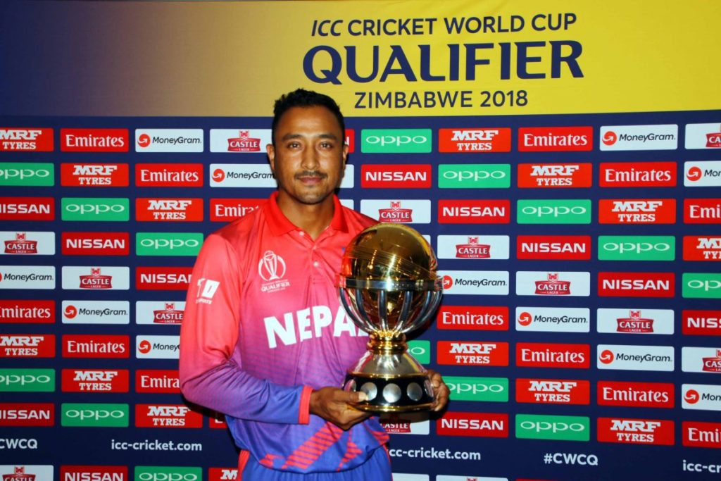 Nepal Captain Paras Khadka with ICC World Cup 2018 Qualifier trophy