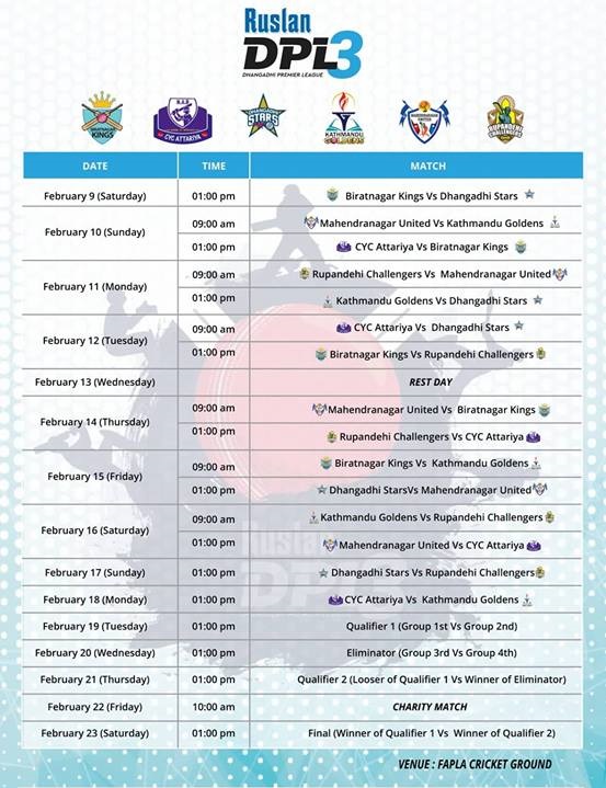 Dhangadhi Premier League (DPL) 2019 Fixtures