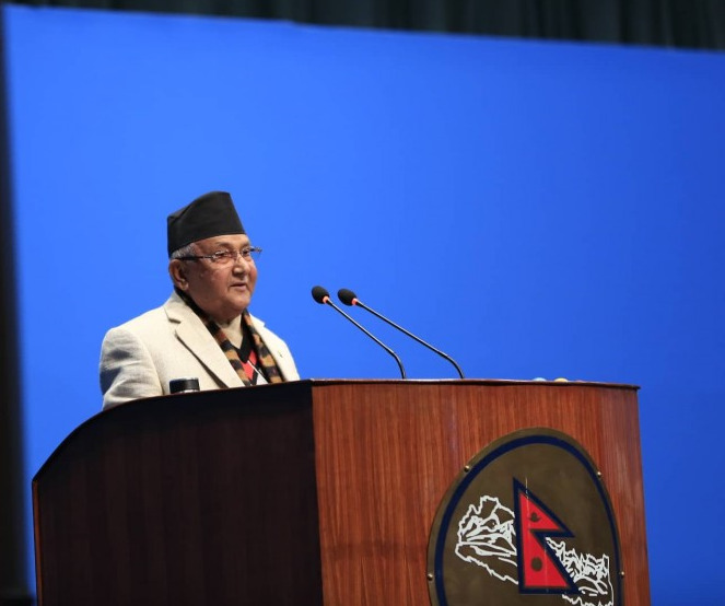 Nepal PM Oli addressing the parliament