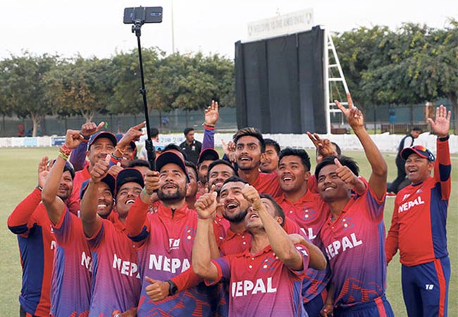 Nepali team pose for a selfie after winning ODI series with UAE 