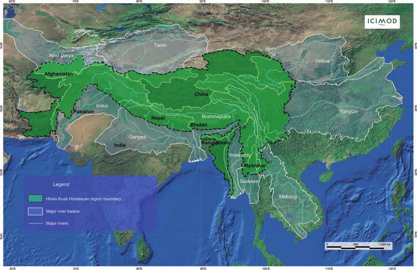 The Hindu Kush Himalaya Region(HKH) region and 10 major river basins