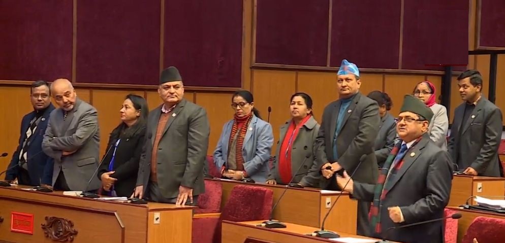 Nepali Congress lawmaker Radheshyam Adhikari speaks in the Upper House