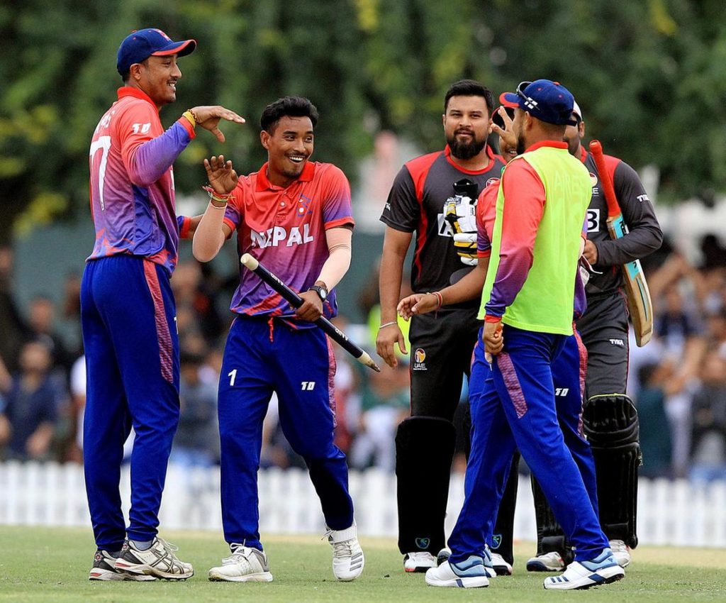 Nepal team celebrations after winning Twenty20 Series with UAE