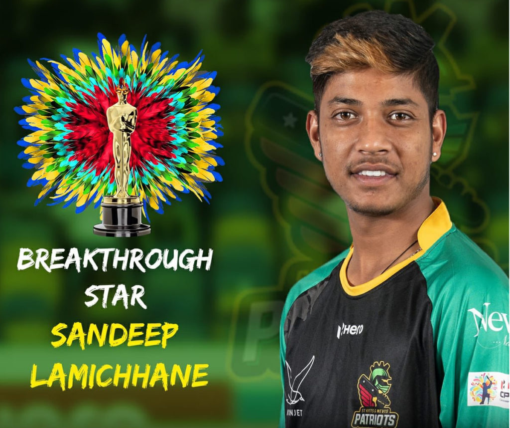 Sandeep Lamichhane has been honored with the title ‘Breakthrough Stars’