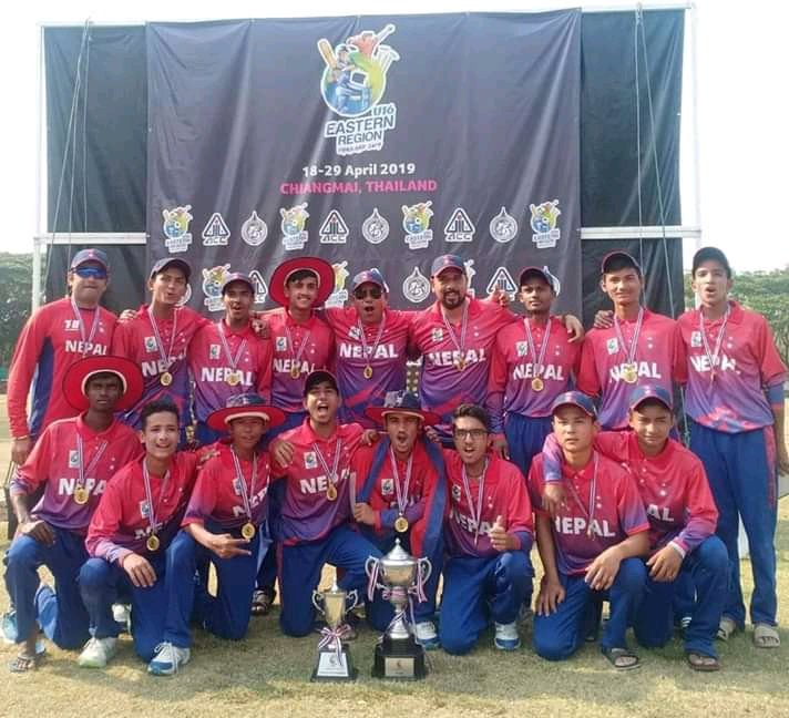 Nepal U16 Cricket Team winning ACC U16 Eastern Region 2019 Title
