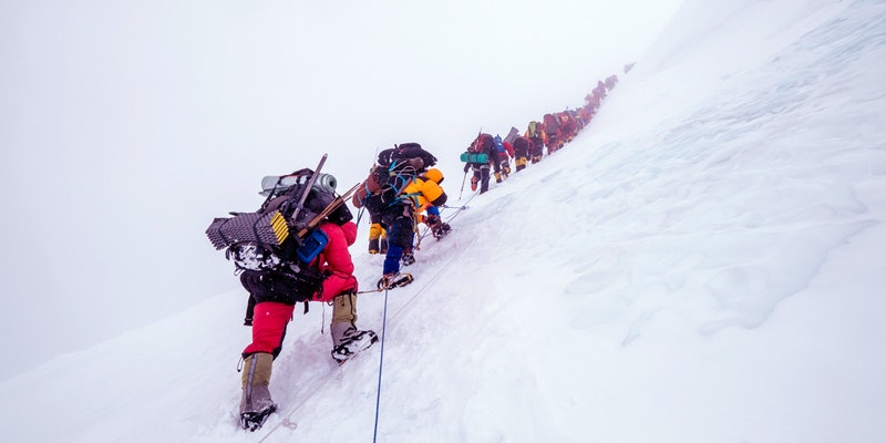 Mount Everest Climbers Queue