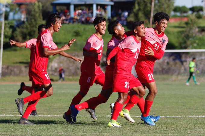 Manish Dangi jersey no 21 scored goal for Nepal - SAFF U18 Championship 2019