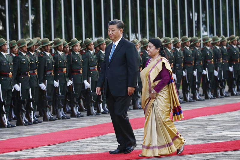 nepal army personnel welcomed the chinese president xi jinping