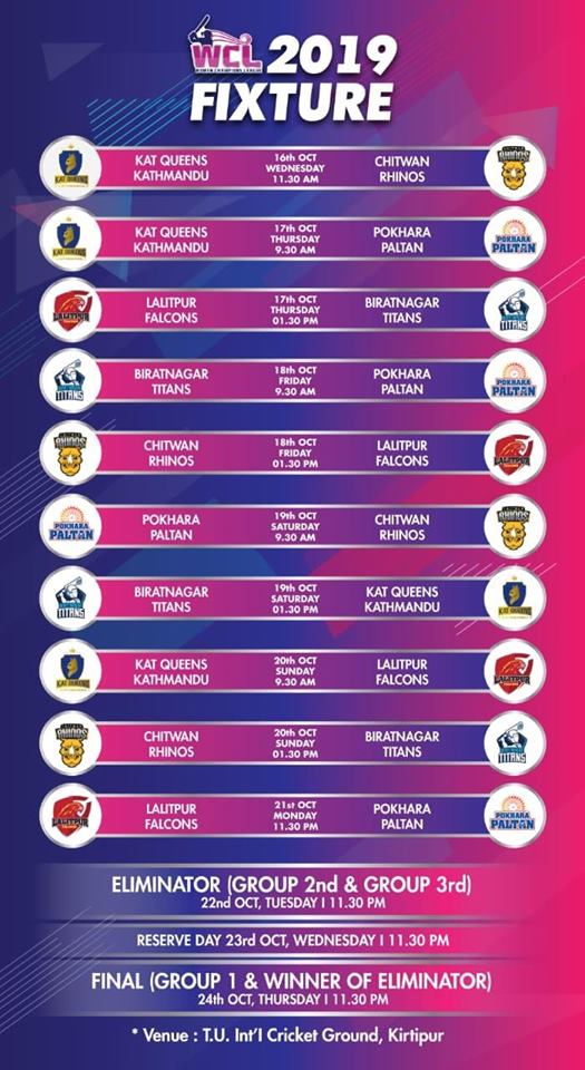 Women’s Champions League (#WCL) T20 Cricket Tournament Schedule