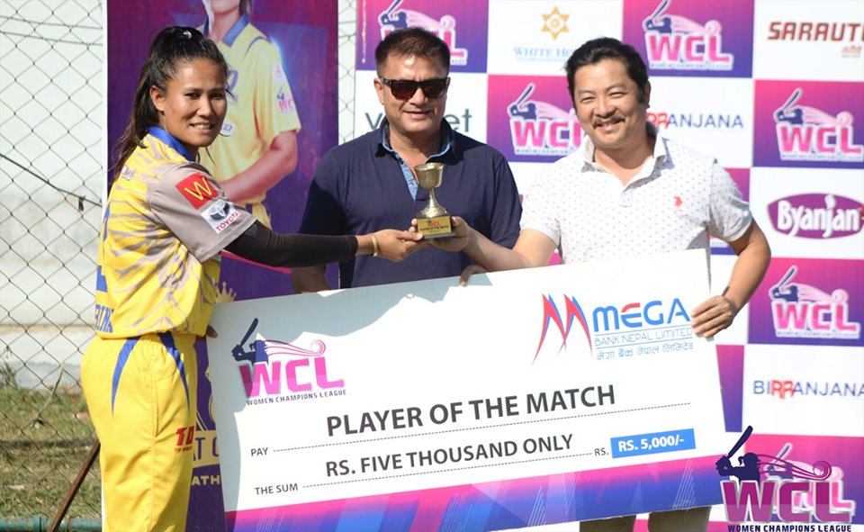 Player of the match Rubina Chhetri from Kat Queens Kathmandu 