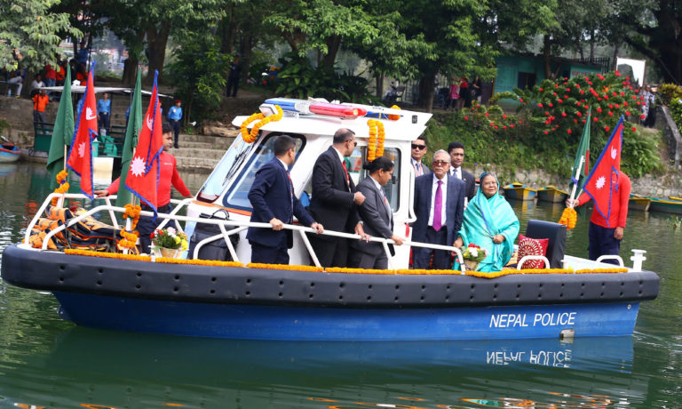 President Hamid Takes a Boat Ride in Phewa Lake