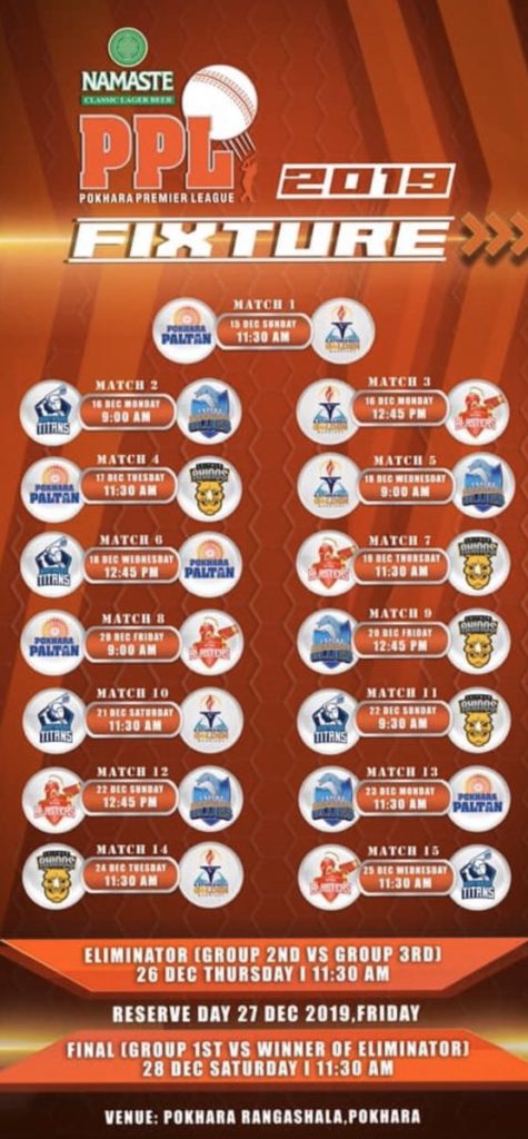 Pokhara Premier League 2019 - Fixtures / Schedule