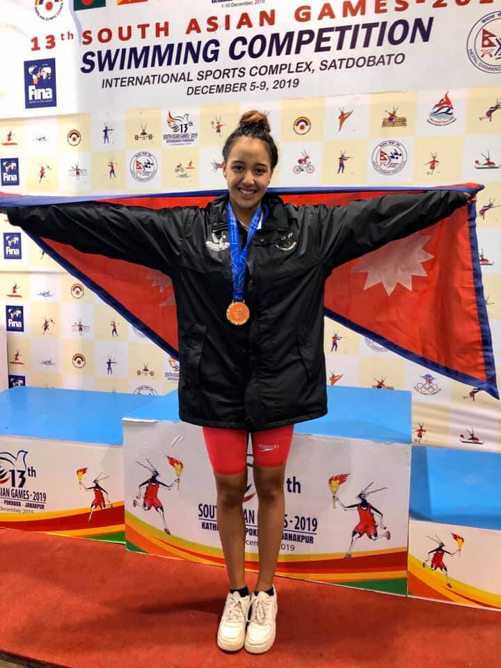 Gaurika Singh 'Gold' in SAG Swimming Nepal