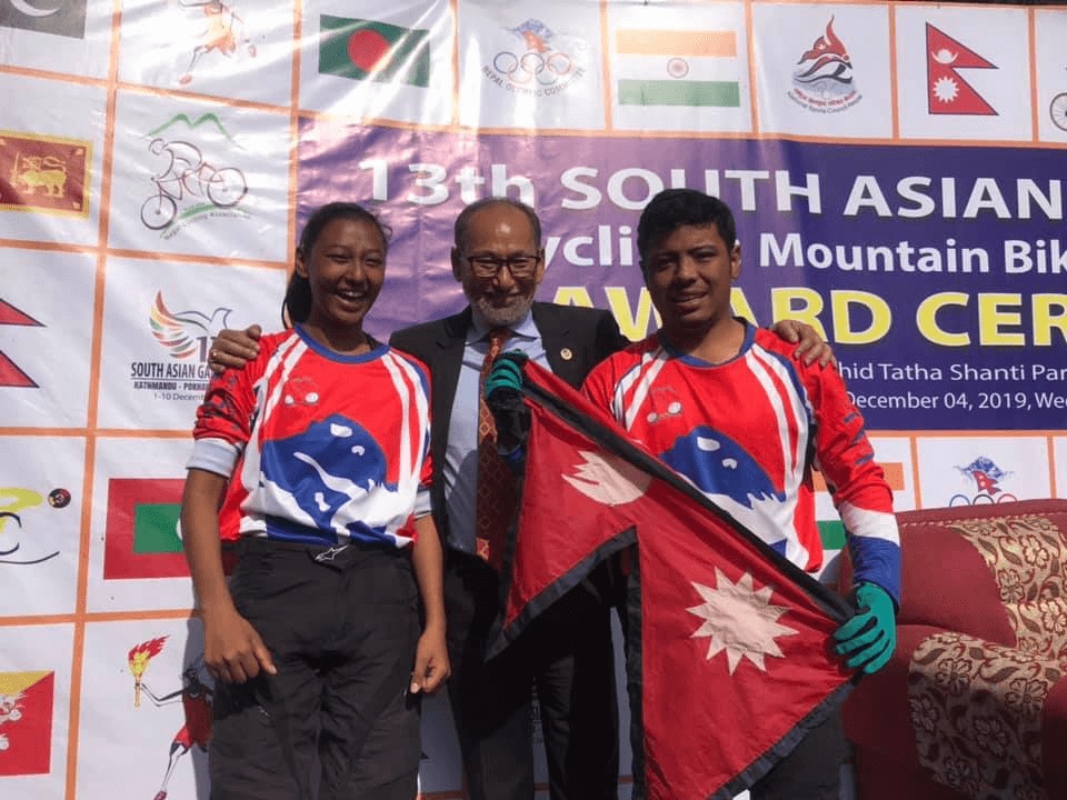 Nisma Shrestha and Rajesh Magar bagged a gold medal Cycling