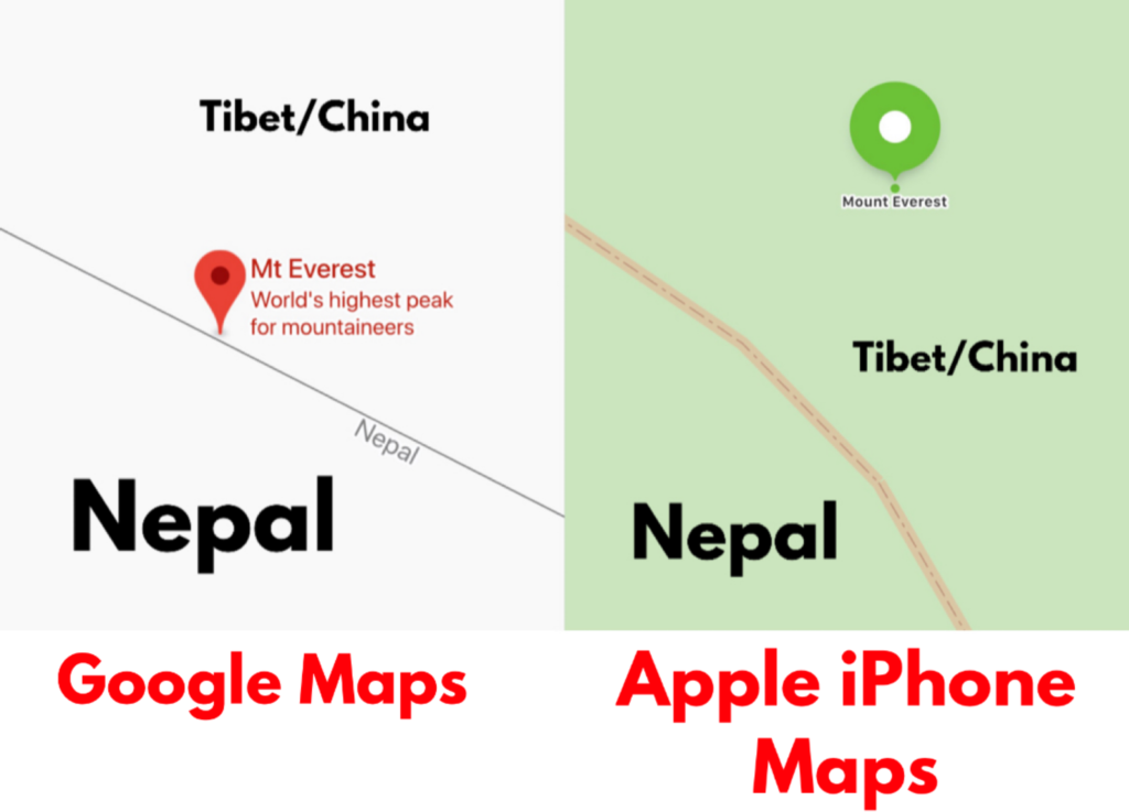 Apple/Google Labels 'Mount Everest' in China!