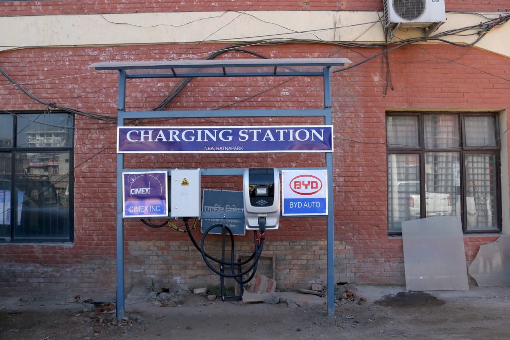 Electric vehicle charging station in the premises of NEA in Ratnapark, Kathmandu.
