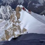 Mountaineers near Mount Manasalu summit