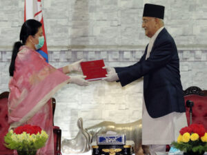 PM Oli Presents ‘Nepal’s Annual Report – FY 2019/20’ to President Bhandari!